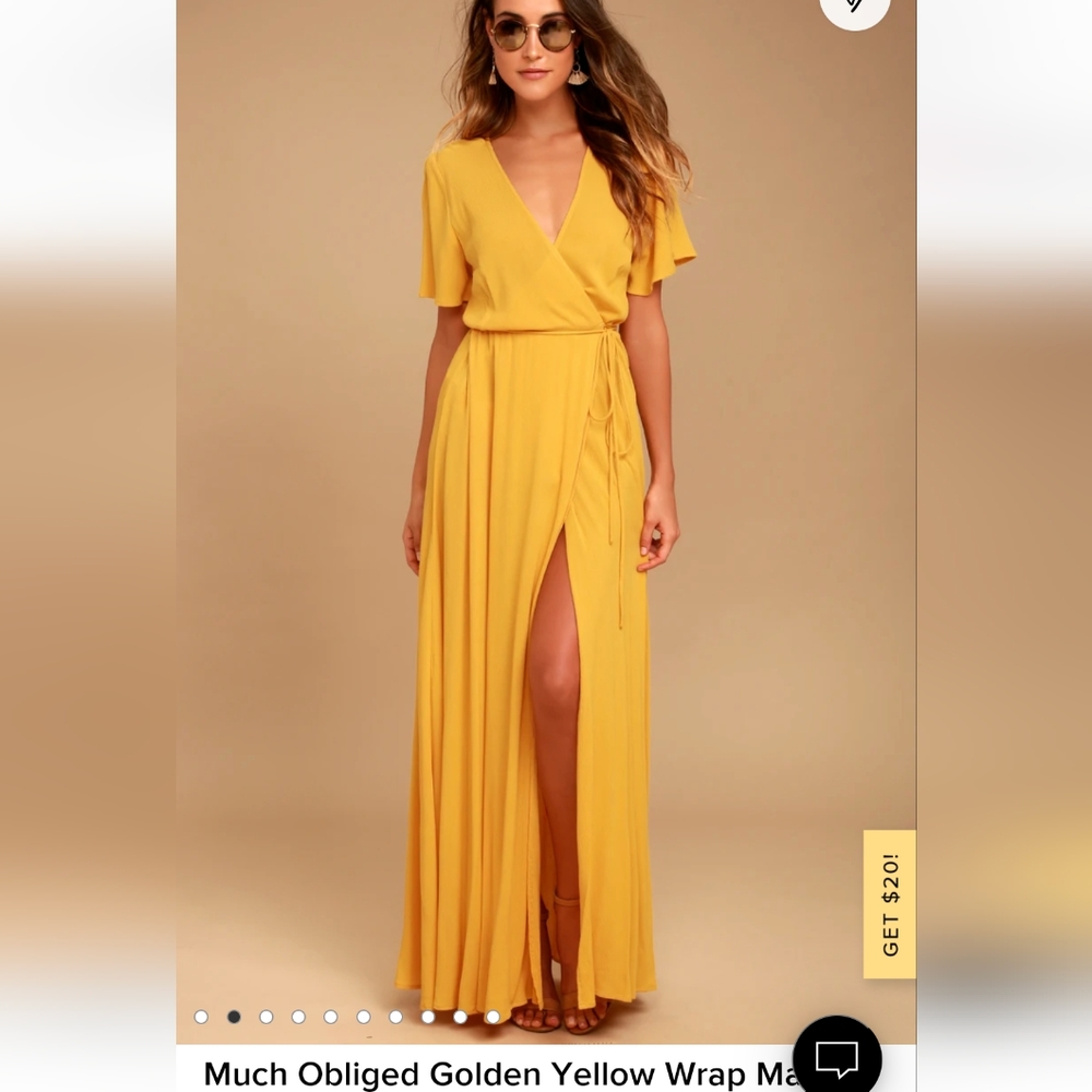 Lulu's Much Obliged Golden Yellow Wrap Maxi Dress size Small